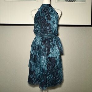 Nicole Miller Halter Dress – Size Small – Turquoise / Blue / Black Shimmer